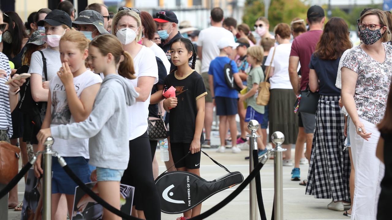 The lines were massive outside of Rebel Sport just to get a glimpse of Ash Barty. Picture: Annette Dew