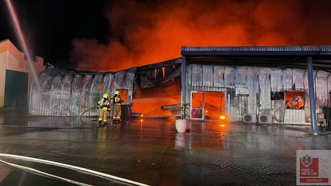 The workshop on Northcotte St, Kurri Kurri, went up in flames on October 10, 2024. Multiple fire crews were called in to extinguish it. Credit: NSW Fire and Rescue