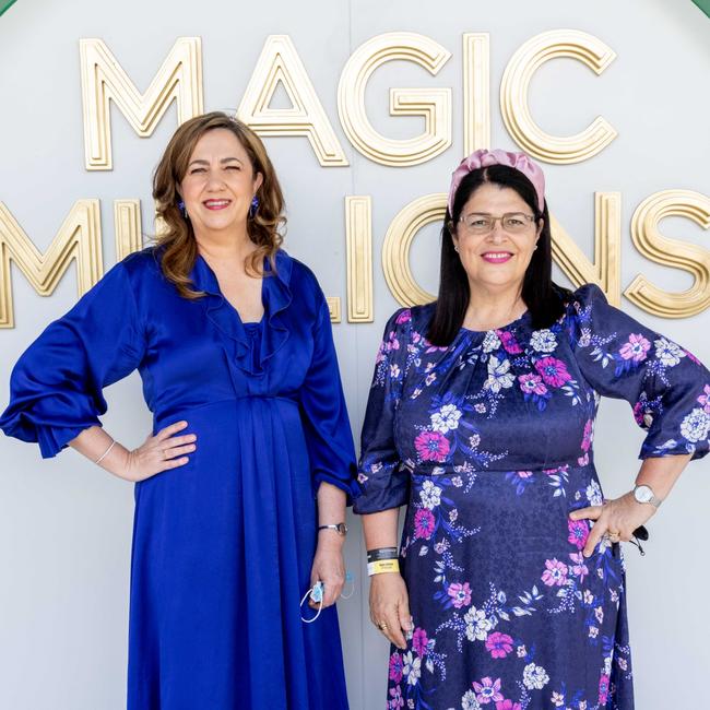 Premier Annastacia Palaszczuk and Racing Minister Grace Grace at the Magic Millions on the Gold Coast. Picture: Luke Marsden.