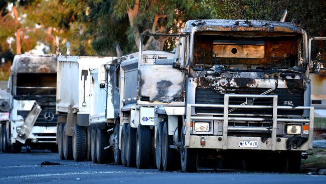 Vehicles suspected of being connected to the shootings were found burnt out on the outskirts of Melbourne’s northern suburbs. Picture: Nicole Garmston