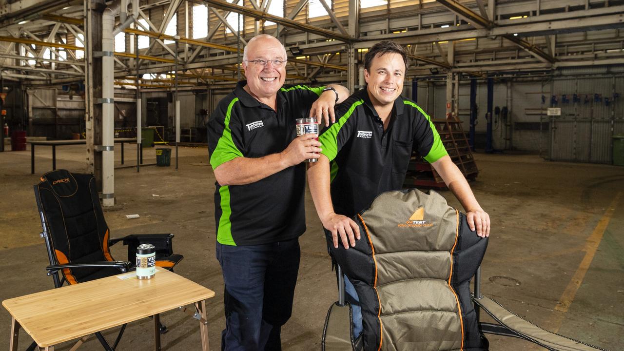 Alex (left) and Jon Burrell of Tentworld as the business announces it is moving into the old council depot on Anzac Avenue. Picture: Kevin Farmer