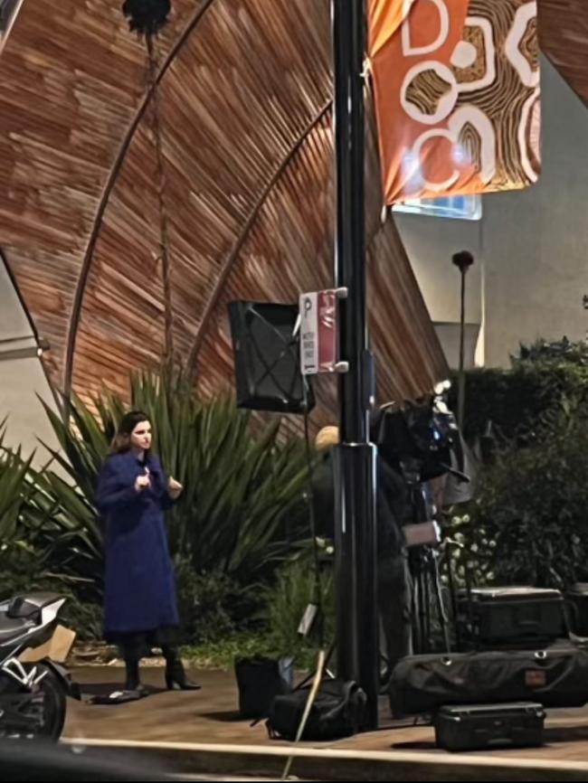 ABC's Louise Milligan filming out the front of Seven headquarters on Thursday night. Picture: Supplied