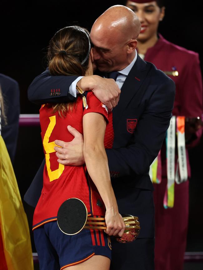 Rubiales emotionally embraced several other players, including Aitana Bonmati. (Photo by Catherine Ivill/Getty Images)