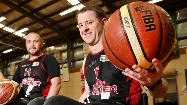 Thunder players Phil Stephens (left) and Adam Roocke (right), pictured two years ago, at West Adelaide’s courts. Picture: Stephen Laffer