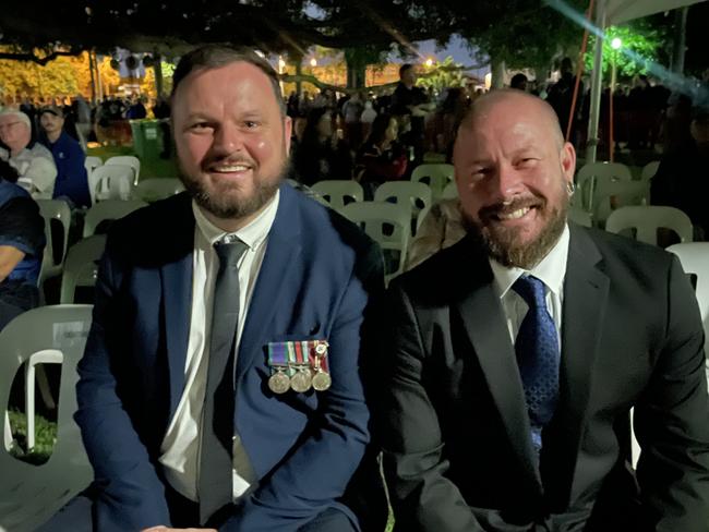 Scott Owen and Heath Paton at the Mackay Anzac Day Dawn Service in Jubilee Park on April 25, 2024. Photo: Zoe Devenport