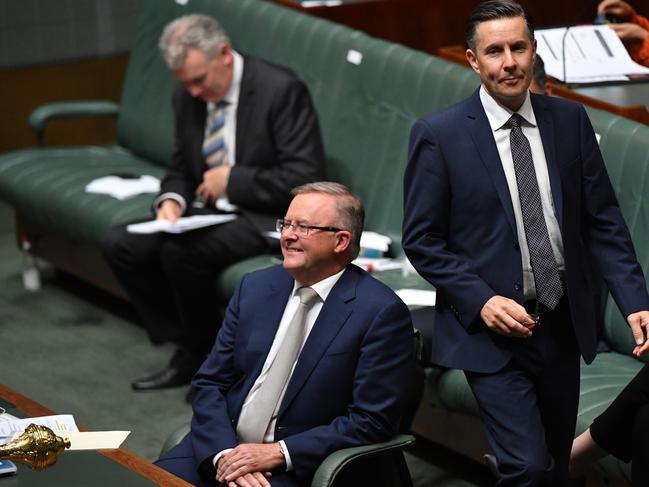 Anthony Albanese and Mark Butler during Question Time today. Picture; Getty Images.