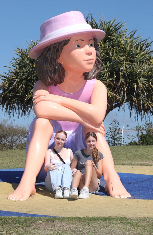 Huge crowds for the first day of the Gold Coast Show. Taking a break from sideshow alley were Zara Madden and Alira Ackland both 13. Picture: Glenn Hampson