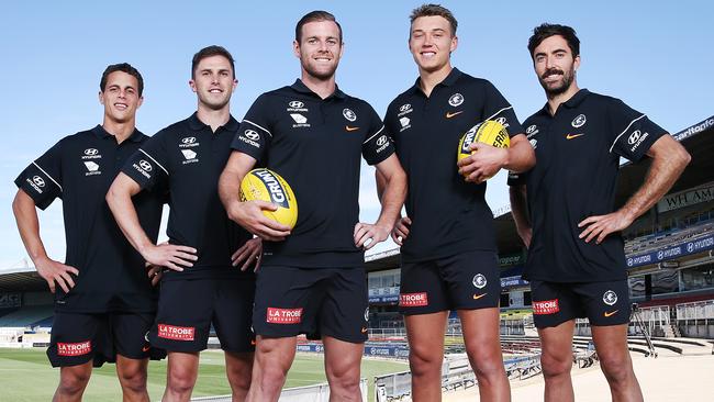 Ed Curnow, Marc Murphy, Sam Docherty, Patrick Cripps and Kade Simpson make up Carlton’s leadership group. Picture: Getty Images 