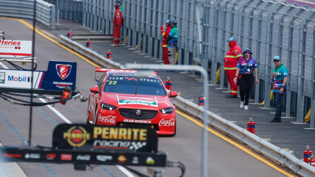 Pitlane action at the Darwin Supercars at Hidden Valley. Picture: GLENN CAMPBELL