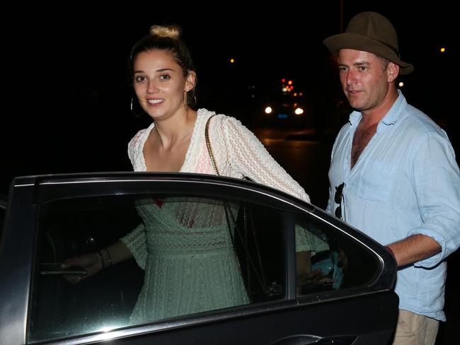 Karl Stefanovic and Jasmine Yarbrough leaving Rose Bay Wharf after a day on Sydney Harbour. Picture: Jonathan Ng