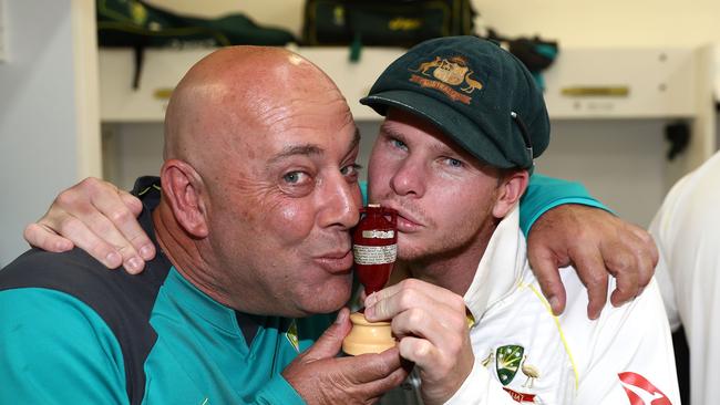 Head Coach Darren Lehmann and Steve Smith have little to celebrate in the ball tampering crisis. Picture: Ryan Pierse