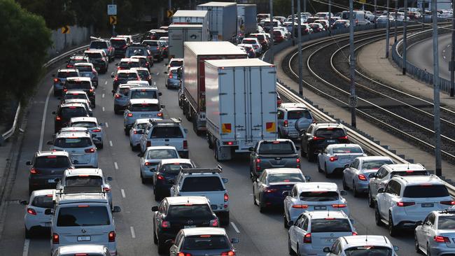 Traffic builds up on Dandenong Road after an incident on the Sandringham train line. Picture: NCA NewsWire / David Crosling