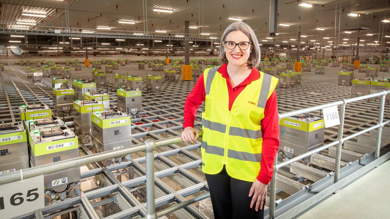 Coles CEO Leah Weckert is putting a fresh focus on in-store availability of groceries after a $1.4bn investment in distribution and fulfilment centres. Picture: Rebecca Michael