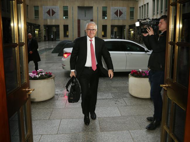 The Prime Minister Malcolm Turnbull arrives at Parliament House in Canberra after winning the 2016 election. Picture: Gary Ramage