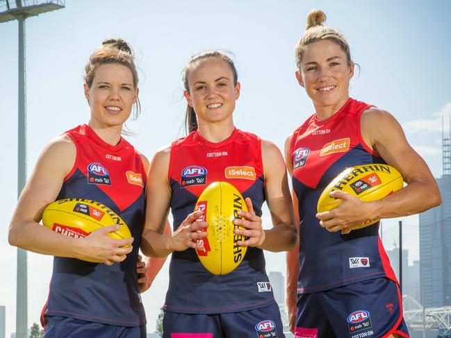 Melbourne captain Daisy Pearce & vice-captains Elise O'Dea (L) and Mel Hickey (R). Picture: Mark Stewart