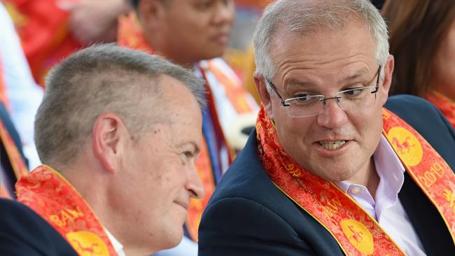 Prime Minister Scott Morrison in Box Hill for Lunar New Year celebrations with Opposition leader Bill Shorten. Picture: Lawrence Pinder