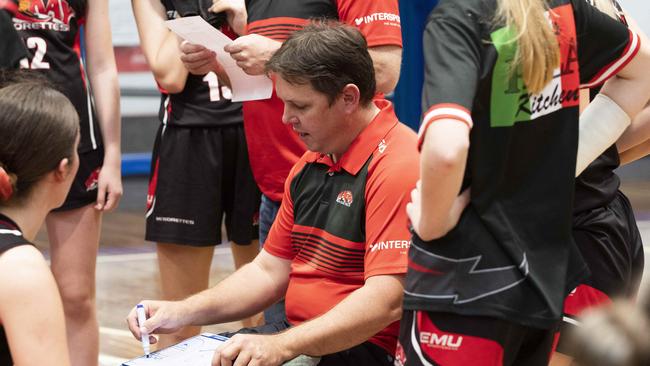 Mackay’s new Meteorettes women’s coach Ross Jensen during his time coaching the under-16s girls. Picture: Renae Droop