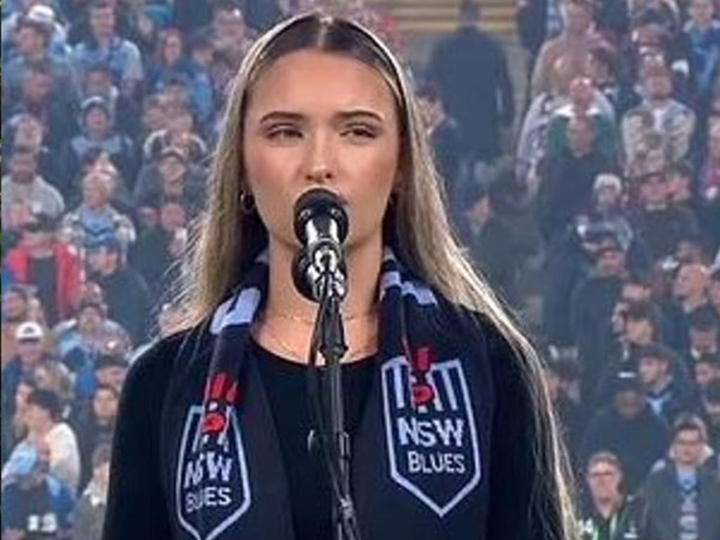 Savannah Fynn during her Welcome to Country for Game 1.