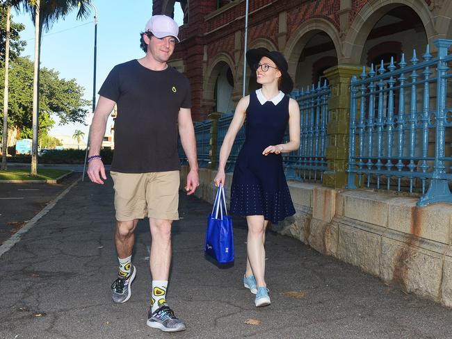 They happily chatted as they explored Townsville. Picture: Zak Simmonds