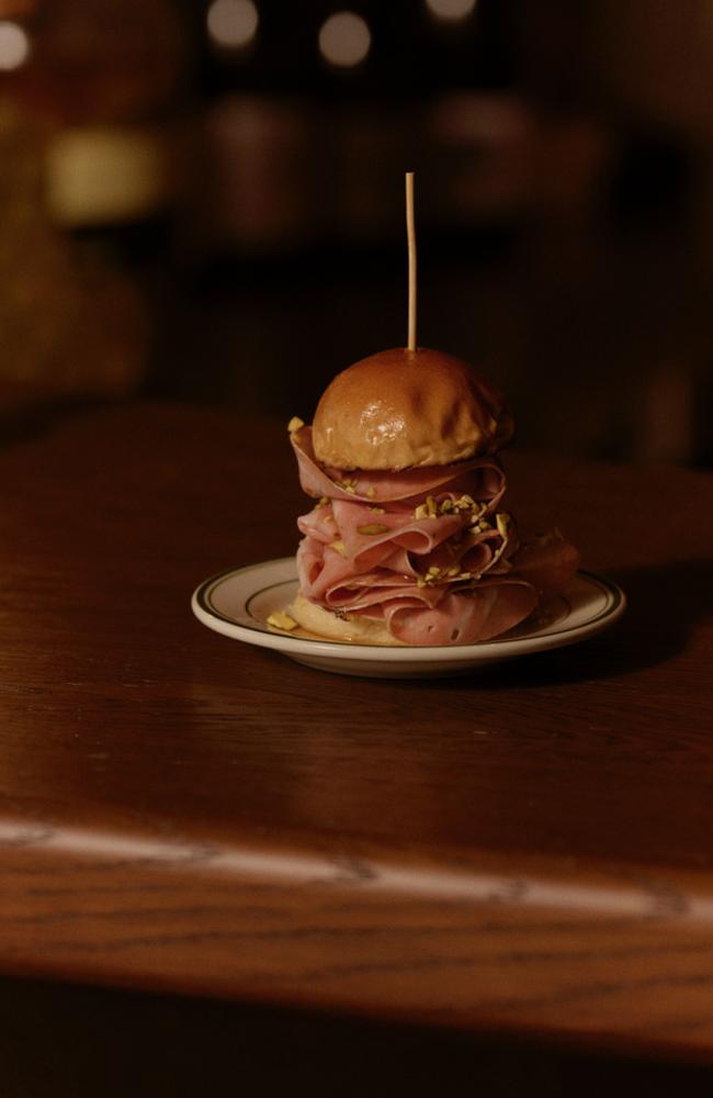 The milk bun mortadella stack at Bar Miette.