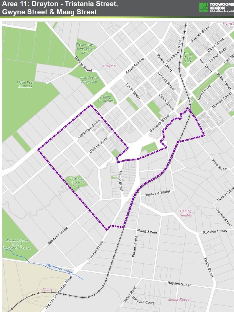 Land parcels impacted by the Toowoomba Regional Council's new temporary local planning instrument. Drayton.