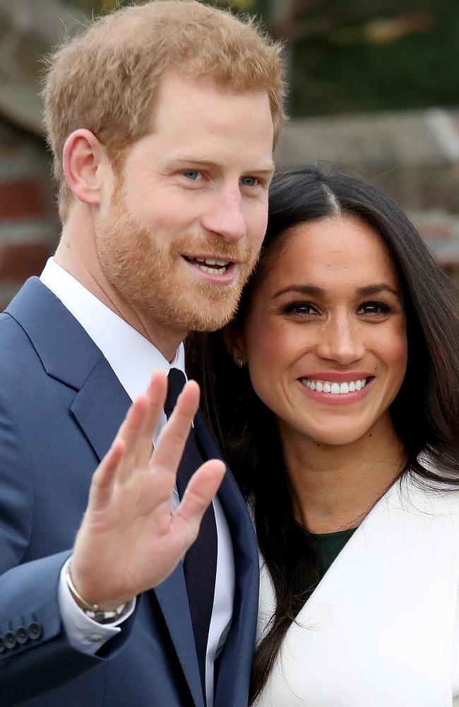 Prince Harry and Meghan Markle during an official photocall to announce their engagement at Kensington Palace. Picture: Getty Images