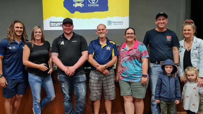 Former NRL player Ray Thompson, far left, shared his tips for positive wellbeing with the Collinsville community at an information evening last week. Picture: Supplied.