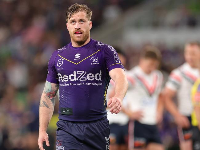 MELBOURNE, AUSTRALIA - SEPTEMBER 15: Cameron Munster of the Storm looks on during the NRL Semi Final match between Melbourne Storm and the Sydney Roosters at AAMI Park on September 15, 2023 in Melbourne, Australia. (Photo by Kelly Defina/Getty Images)