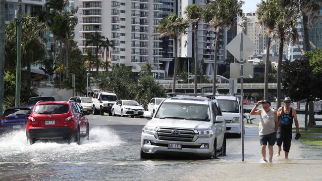 Flooding from the King tide at Budds Beach at Surfers Paradise was made worse by the approaching storm system. Picture Glenn Hampson