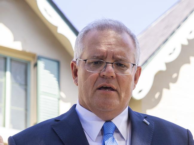 Scott Morrison speaks to reporters. Picture Getty Images.