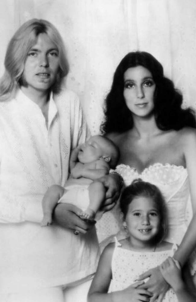 Cher and Gregg Allman with Elijah Blue and Chaz Bono. Picture: Supplied