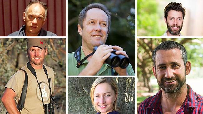 Rod Fensham (top left), James Watson (bottom left), Hugh Possingham (top centre), Martine Maron (centre bottom), Ben Phillips (top right) and Brett Murphy (bottom right).