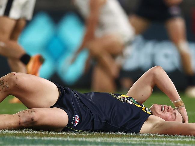 MELBOURNE. 13/05/2023.  AFL. Australian under 18s vs Carlton VFL at Marvel Stadium.    Harley Reid after copping a heavy knock late in the 3rd qtr .  Pic: Michael Klein