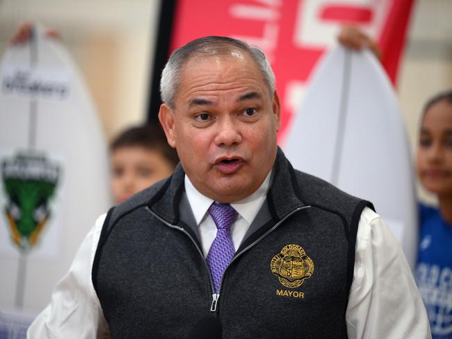 SURFERS PARADISE, AUSTRALIA - JULY 02: Mayor Tom Tate, City of Gold Coast speaks during a NBL media opportunity at the Gold Coast Sports and Leisure Centre on July 02, 2024 in Surfers Paradise, Australia. (Photo by Matt Roberts/Getty Images for NBL)