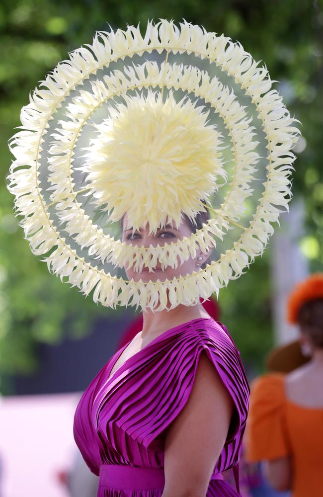 Stephanie Faux wears millinery by N. A. T Millinery. Picture: David Caird