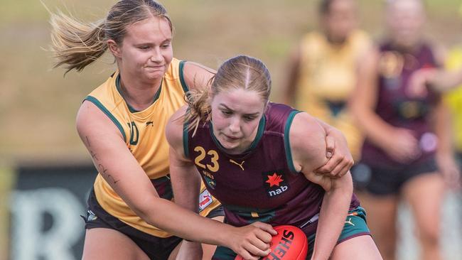 Talent program players Amarli Johnson and Amber Mumford in a practice match at Twin Ovals on Sunday 23rd February 2025. Picture: Linda Higginson