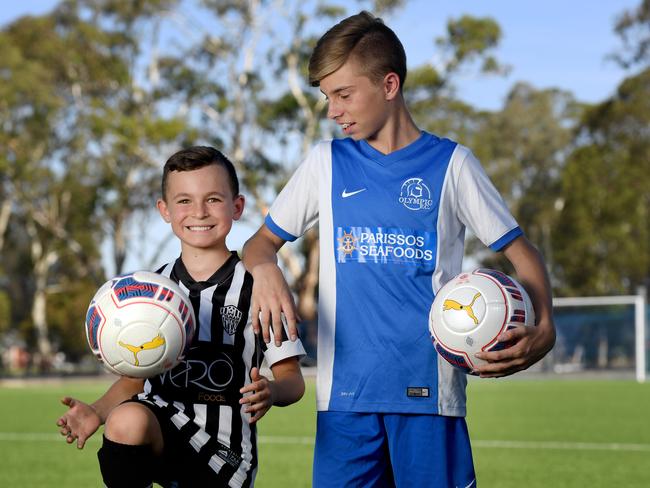 Domenic Trimboli, of Fulham United, and Izaak Zielinski, of Adelaide Olympic, will benefit from their clubs’ relocations to improved grounds. Picture: Naomi Jellicoe