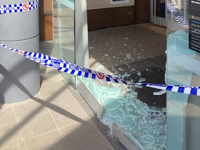 Damage to the ANZ bank branch on The Corso, Manly, allegedly caused by a man armed with a hammer on a vandalism rampage early on Monday, October 30, 2023. Picture: Jim O'Rourke