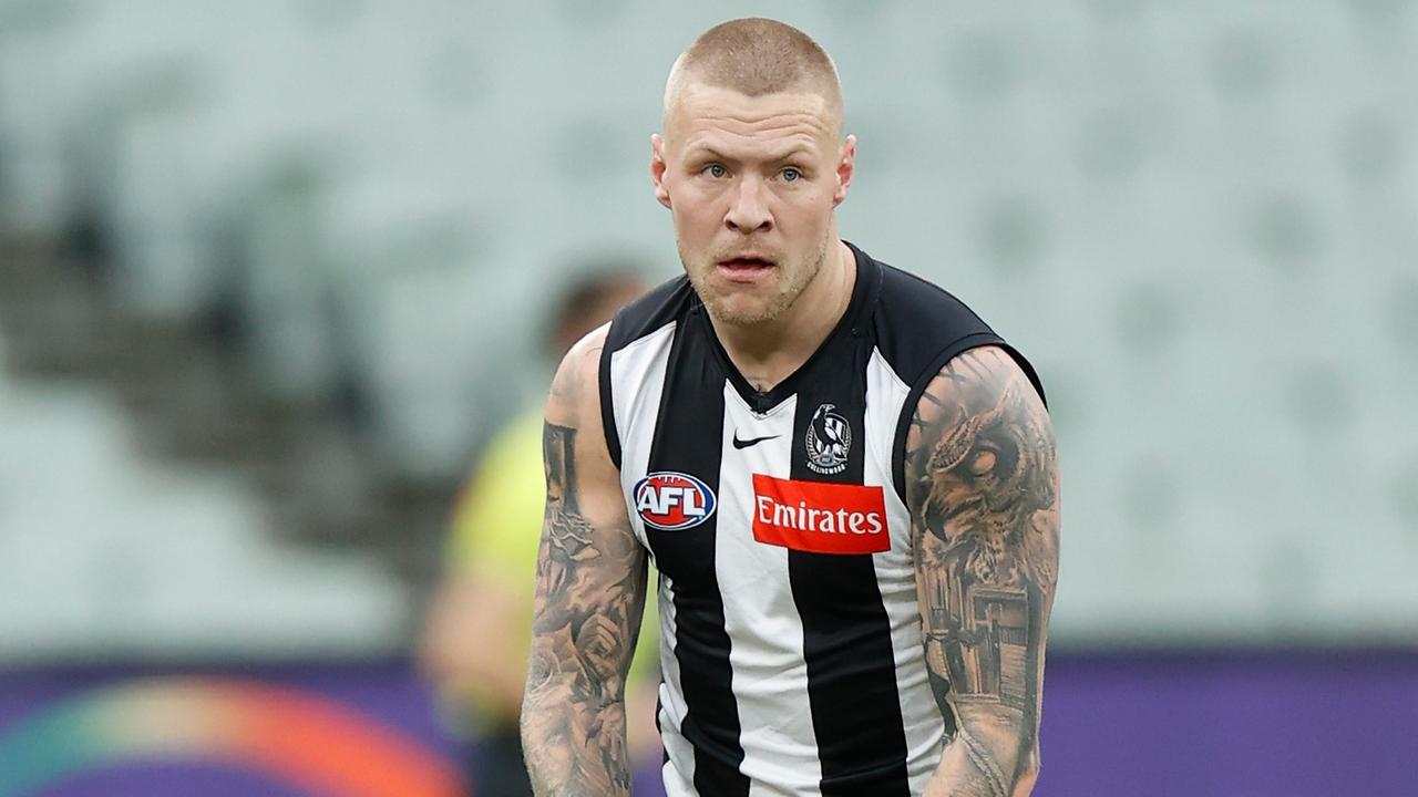 Jordan De Goey of the Magpies. Photo by Michael Willson/AFL Photos via Getty Images