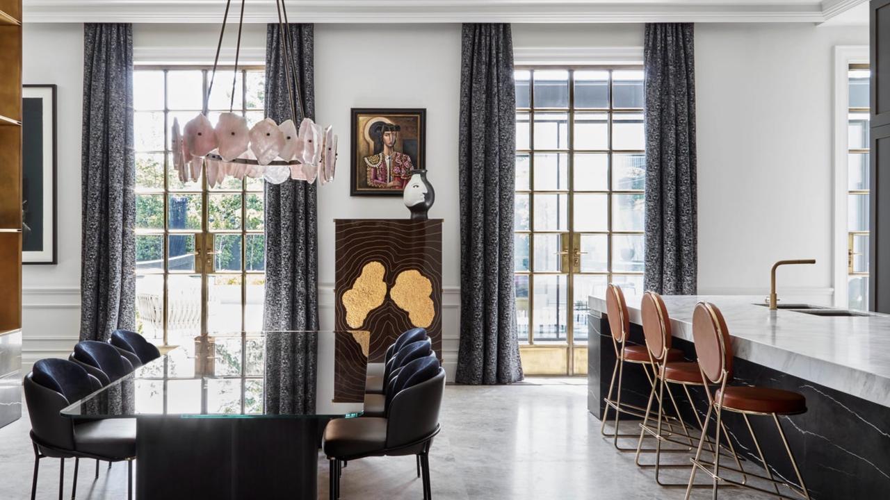 Hollywood charm meets Australian luxury with a glimmering French chandelier in the Toorak home.