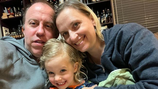 Jason and Alina Kiessling with daughter Blaise, 4, lost their Altadena home in the California wildfires in January. Photo: Supplied