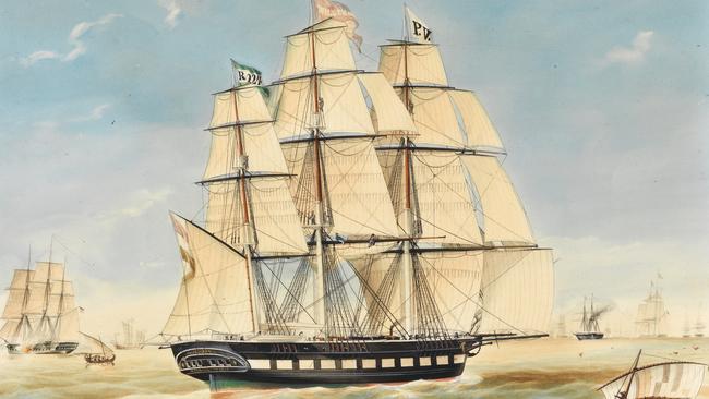 A painting by Jacob Spin showing the Koning Willem de Tweede at Batavia (Jakarta) in the Dutch East Indies (modern-day Indonesia) in 1842. Picture: Rotterdam Maritime Museum.