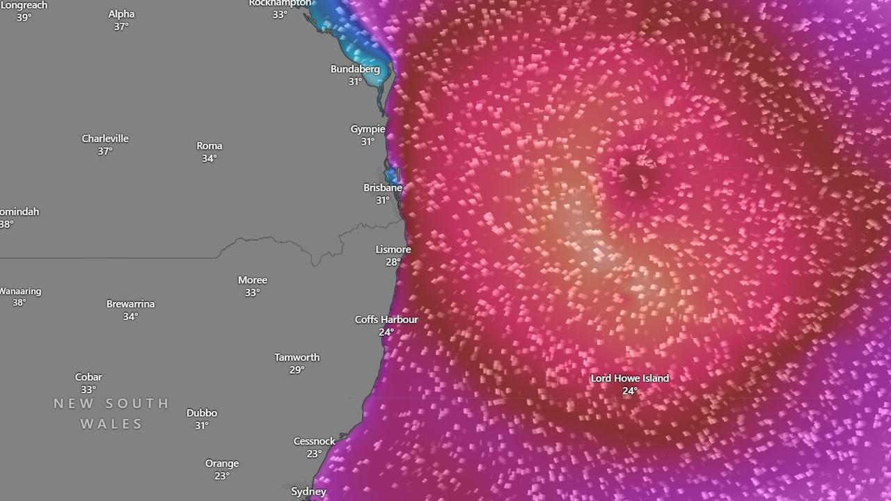 Cyclone Alfred off the east coast of Australia. Picture: Windy