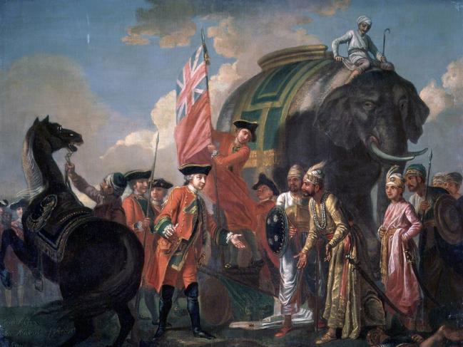 Lord Clive meeting with Mir Jafar after the Battle of Plassey. A painting by Francis Hayman. National Portrait Gallery.