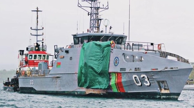 The RVS Takuare after colliding with a pontoon during Cyclone Kevin in 2022. Picture: Doody Morris, Daily Post