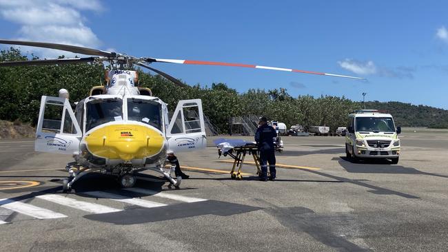 An RACQ CQ Service crew flew a 49-year-old man to Mackay Base Hospital after he was stung by a suspected Irukandji jellyfish off Hamilton Island in the Whitsundays. Picture: RACQ CQ Service