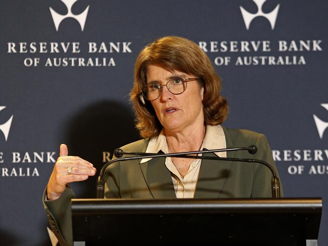 SYDNEY, AUSTRALIA - NewsWire Photos SEPTEMBER 24 , 2024:   Reserve Bank Governor Michele Bullock holding a press conference discussing the Reserve Bank Board's monetary policy decision. Rates will remain the same for now until inflation drops further. Picture: NewsWire / John Appleyard