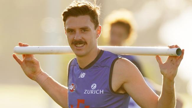 Jake Lever looks on during a Melbourne training session. Picture: AAP/Scott Barbour