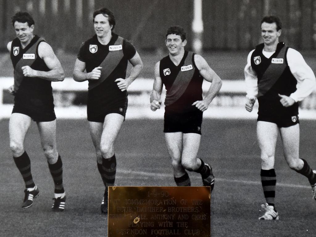 Daniher brothers Terry, Neale, Chris and Anthony training at Essendon in 1990.