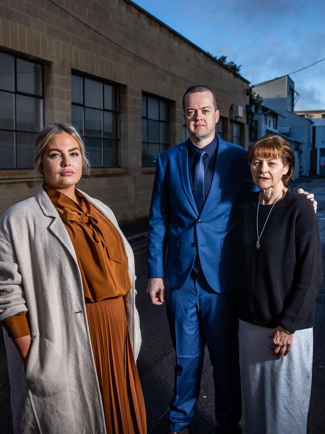 Genevieve Wallis with Matt Bowen and his mum Jane. Picture: Tom Huntley